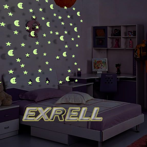 Lots 50 Ceiling Wall Glow in The Dark Stars Moon Stickers with Double