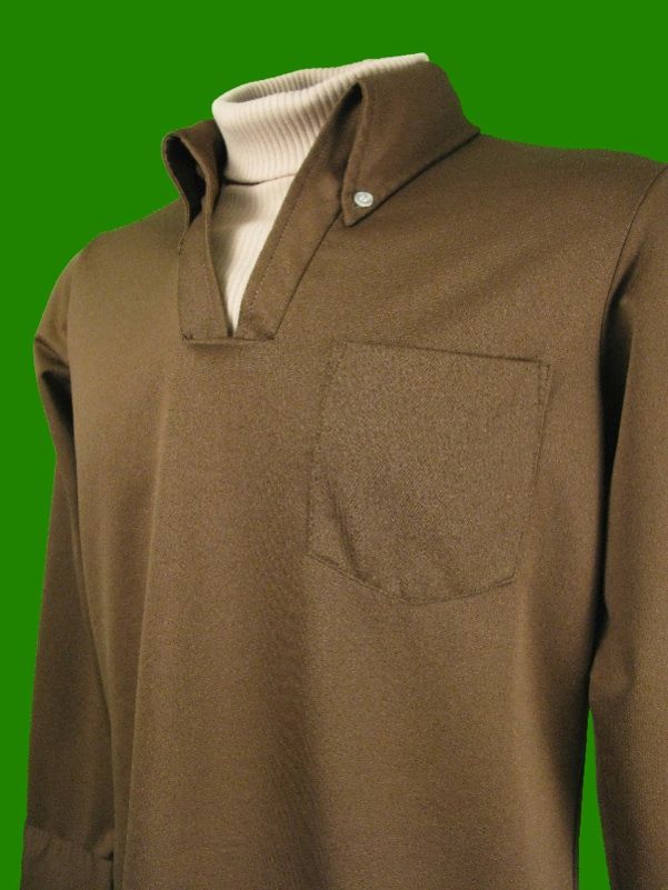70s Brown Mod Mock Turtleneck Polyester Disco Shirt Kingsport M