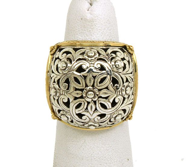 KONSTANTINO STERLING SILVER & 18K GOLD ORNATE FLORAL STYLED BAND RING