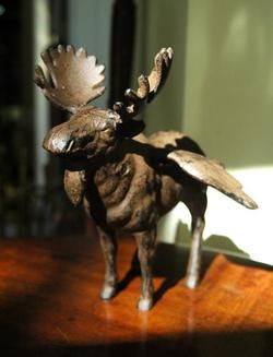 Rustic Winged Moose Statue Cherub Angel Alaska Old Cast Iron Chic