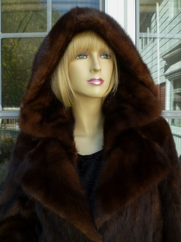 Women Authentic Natural Mink Fur Coat Sz 10 w Detachable Hood