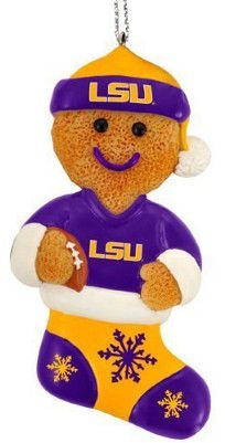 LSU Tigers NCAA College Gingerbread Man in Stocking Christmas Ornament