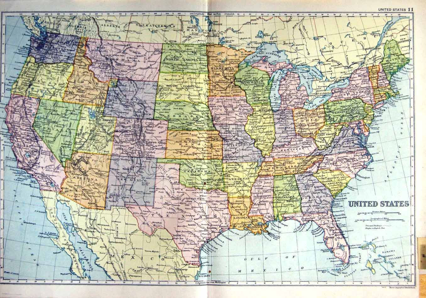 1910 Map United States America Florida Gulf Mexico