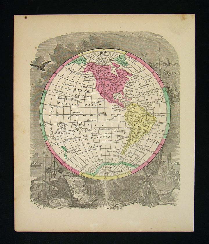 1857 Morse Map World Western Hemisphere North South America Pacific