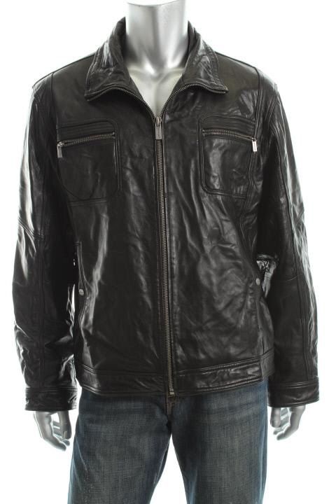 Michael Kors Black Leather Full Zip Lined Motorcycle Jacket Coat XL