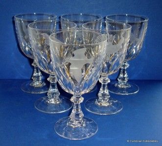 Beautiful Set of 6 Lead Crystal Wine Glasses with Etched Birds