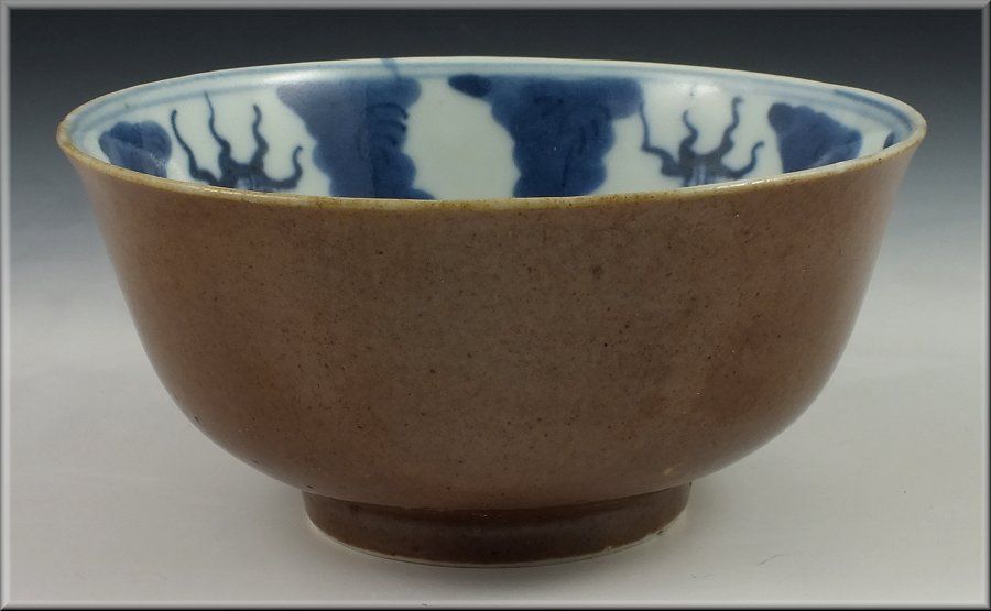 Fine Chinese Porcelain Kangxi Period Blue & White Bowl w/ Cafe au Lait