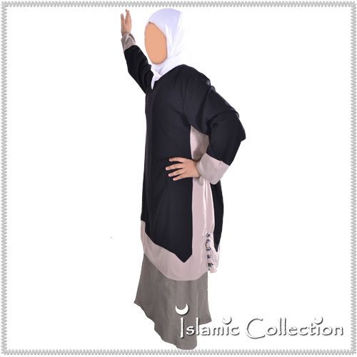 Tunic Tunika Schwarz / Beige Oberteil Abaya Jilbab Islamische Kleidung