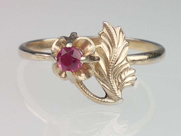 Art Deco Damen Russisch 875 Silber vergoldet Ring mit Rubin,Handarbeit