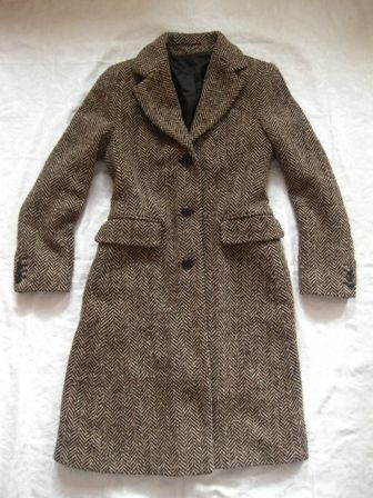 VARELLI MANTEL JACKE WINTER WOLLE FISCHGRÄT TWEED SALZ PFEFFER BEIGE