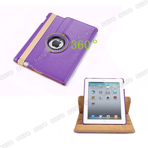 360 Rotary Tasche für iPad 3 Cover Case Schutz Hülle Etui Purpur