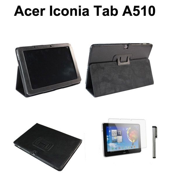 Acer iconia tab A510 A700 schwarz Leder Tasche Etui case & Folie & pen