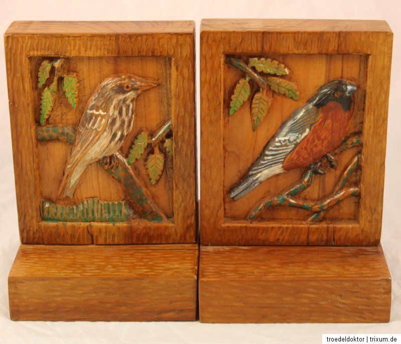 schwere Buchstützen Buchstütze aus Holz Handarbeit Vogelmotive
