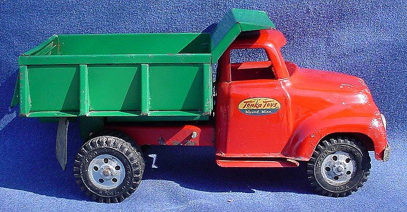 Vintage 1950s Tonka Toys Dump Truck Pressed Steel Red Green